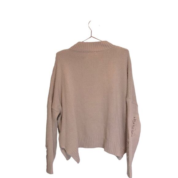Lush Oversized Distressed Light Tan Pullover Sweater - L - Picture 2 of 7